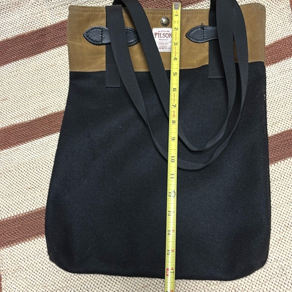Filson Black Wool and Khaki Duck cloth tote bag 12”w x 16” long. Handles 12” - Picture 4 of 4